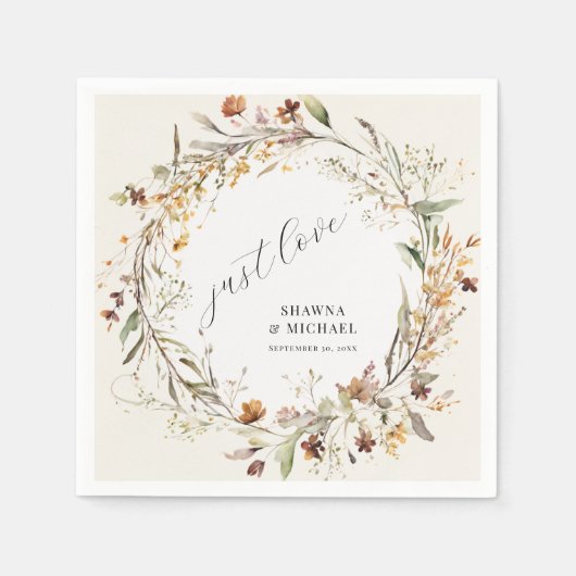 Herbst Wildblume Blumenreath Herbst BOHO Hochzeit Serviette (Vorderseite)