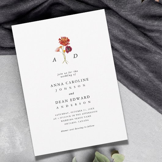 Herbst-Wildblume Botanisches Monogramm QR-Code Hoc Einladung