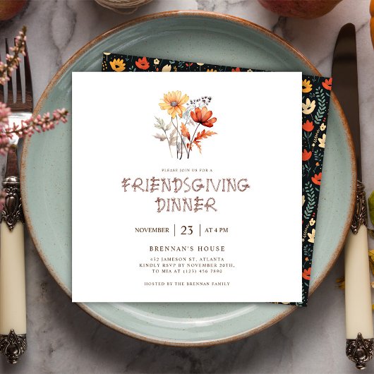 Herbst Wildblume Erntedank Friendsgiving-Dinner Einladung