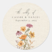 Herbst Wildblume Garden Botanische Hochzeit Runder Aufkleber (Vorderseite)