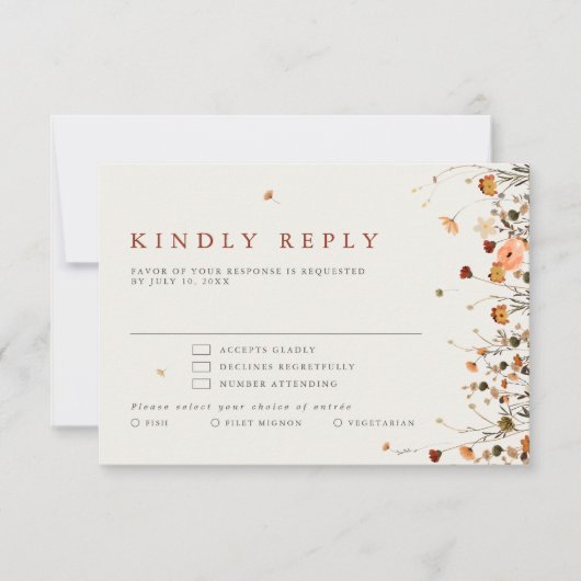 Herbst Wildblume Garden Floral Boho Hochzeit RSVP Karte (Vorderseite)