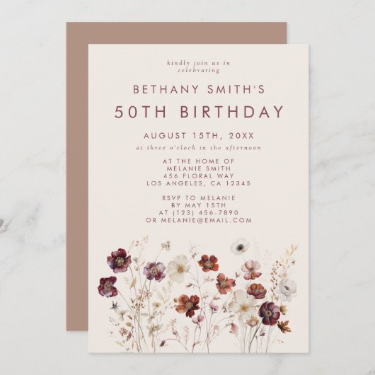 Herbst-Wildblume-Geburtstagsparty Einladung (Vorne/Hinten)