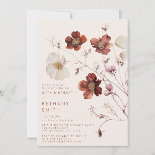 Herbst-Wildblume-Geburtstagsparty Einladung (Vorderseite)