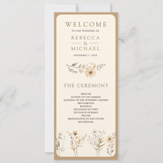 Herbst-Wildblume-Hochzeitsprogramm für Boho (Vorderseite)