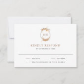 Herbst Wildblume Monogram Wappen Hochzeit RSVP Karte (Vorderseite)
