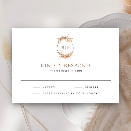 Herbst Wildblume Monogram Wappen Hochzeit RSVP Karte