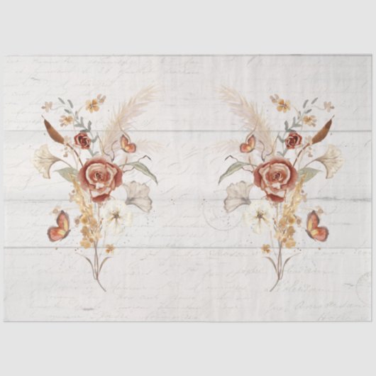 Herbst Wildblume Pampas Gras Rustikale Holzdekoupa Seidenpapier (Vorderseite)