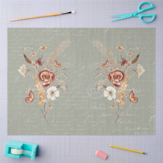 Herbst Wildblume Pampas Grass Sage Green Decoupage Seidenpapier (Basteln)