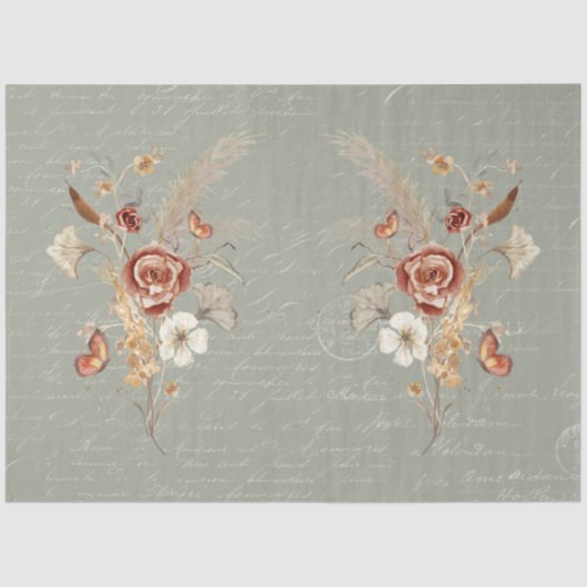 Herbst Wildblume Pampas Grass Sage Green Decoupage Seidenpapier (Vorderseite)