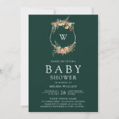 Herbst Wildblume QR Code Emerald Green Baby Shower Einladung (Vorderseite)