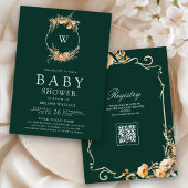 Herbst Wildblume QR Code Emerald Green Baby Shower Einladung