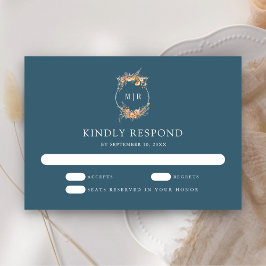 Herbst Wildblume Wappen Dusty Blue Wedding RSVP Karte