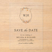 Herbst Wildblume Wappen Hochzeitsstimmung speicher Acryleinladungen (Vorderseite)