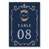 Herbst Wildblume Wappen Navy Blue Hochzeit Tischnummer (Vorderseite)