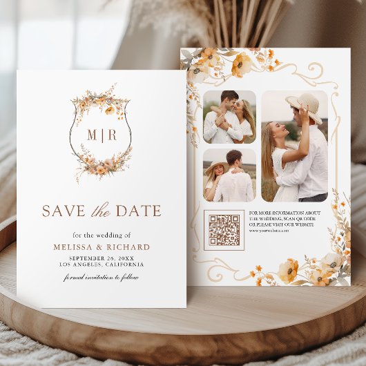 Herbst Wildblume Wappen QR Code Hochzeit Save The Date