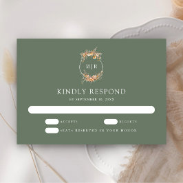 Herbst Wildblume Wappen Sage Green Wedding RSVP Karte