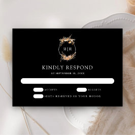 Herbst Wildblume Wappen Schwarze Hochzeit RSVP Karte