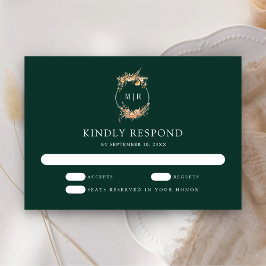 Herbst Wildblume Wappen Smaragdgrüne Hochzeit RSVP Karte