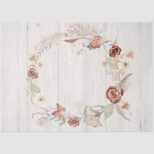 Herbst Wildblume Wreath Butterfly Pampas Dekoupage Seidenpapier (Vorderseite)