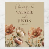 Herbst Wildblumen Beige Hochzeitsjubeln Weinetikett (Einzelnes Label)