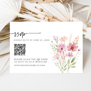 Herbst-Wildblumen-Blumen-QR-Code-Hochzeits-RSVP-Ka RSVP Karte