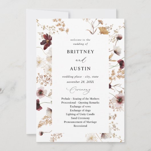 Herbst-Wildblumen Blumenzeremonie Einladung (Vorderseite)