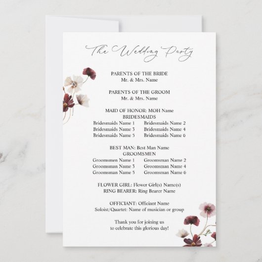 Herbst-Wildblumen Blumenzeremonie Einladung (Rückseite)