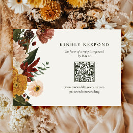 Herbst-Wildblumen-Boho-QR-Code-Hochzeit RSVP Karte