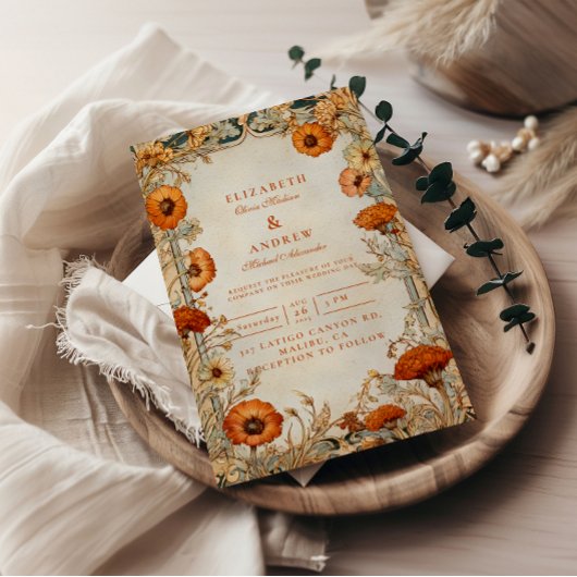 Herbst-Wildblumen-Botanische-Hochzeit Einladung