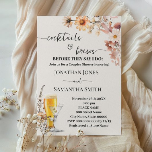 Herbst Wildblumen Cocktails & Brews Paare Dusche Einladung