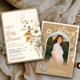 Herbst Wildblumen Foto QR-Code Babyparty Einladung