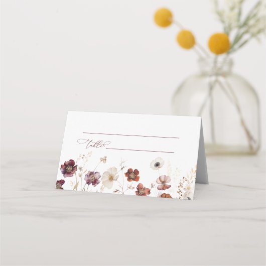 Herbst-Wildblumen-Hochzeit Platzkarte (Vorderseite)