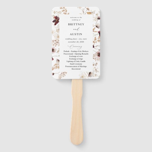 Herbst-Wildblumen-Hochzeitsprogramm Fächer (Vorderseite)