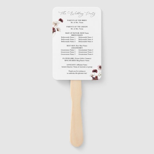 Herbst-Wildblumen-Hochzeitsprogramm Fächer (Rückseite)