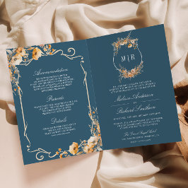 Herbst-Wildblumen-Kamm Dusty Blue QR-Code Hochzeit Einladung