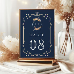 Herbst Wildblumen Kamm Navy Blau Hochzeit Tischnummer