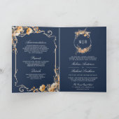 Herbst-Wildblumen-Kamm Navyblau QR-Code-Hochzeit Einladung (Innenseite)
