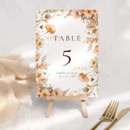 Herbst-Wildblumen Orange & Brown Hochzeit Tischnummer