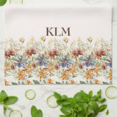 Herbst-Wildblumen-Rand-Monogramm Geschirrtuch (Gefaltet)