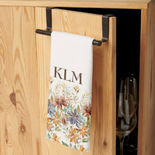 Herbst-Wildblumen-Rand-Monogramm Geschirrtuch