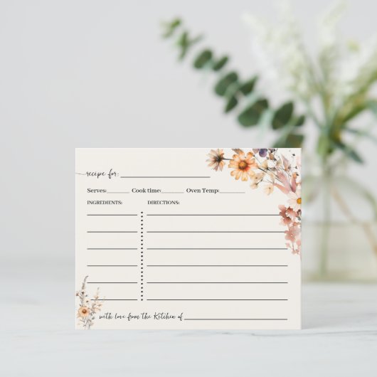 Herbst Wildblumen Rezept Karte Boho Chic (Stehend Vorderseite)