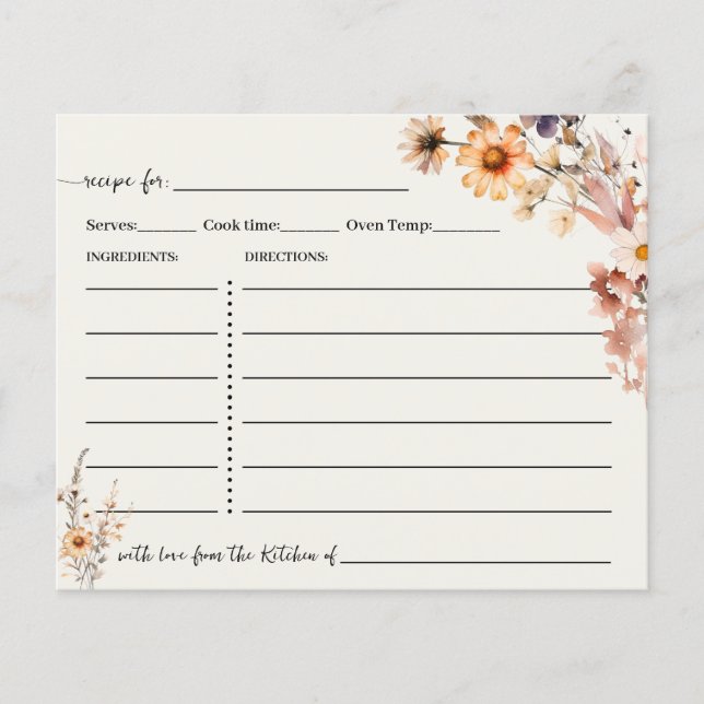 Herbst Wildblumen Rezept Karte Boho Chic (Vorderseite)