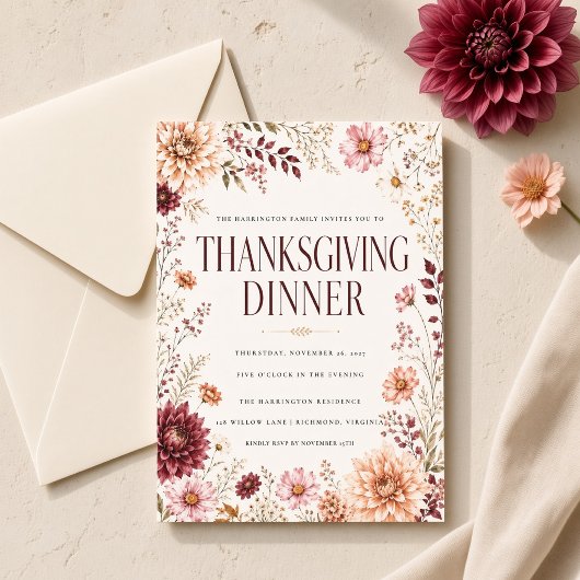 Herbst-Wildblumen-Thanksgiving-Dinner Einladung