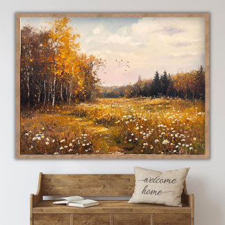 Herbst-Wildblumenfeld-Landschaftsmalerei, Vintag Poster