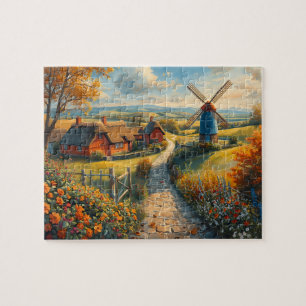 Herbst-Windmühlen-Farm-Cottage-Blumenweg Puzzle