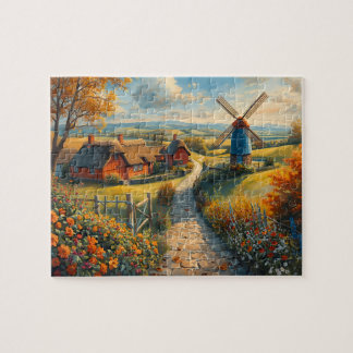 Herbst-Windmühlen-Farm-Cottage-Blumenweg Puzzle