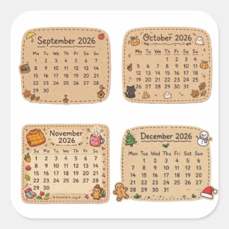 Herbst Winter 2026 Kalender Aufkleber Blatt | Sept