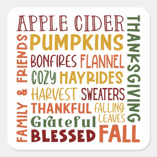 Herbst Winter Erntedank Urlaub zum Glück Quadratischer Aufkleber (Vorderseite)