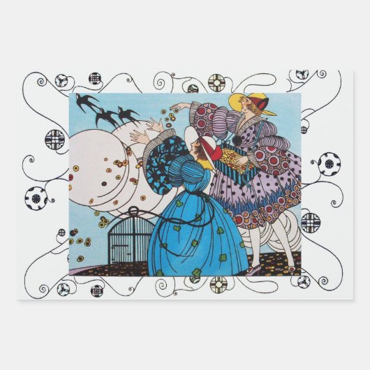 Herbst, Winter Frühling Art Deco Frauen Schönheit  Geschenkpapier Set (Vorderseite 3)