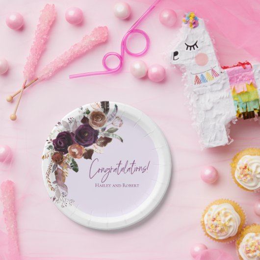 Herbst Winter Plum, Rosa und Gold Baby Dusche Pappteller (Party)